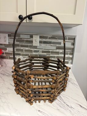 Vintage Antique Twig basket primitive farm house basket